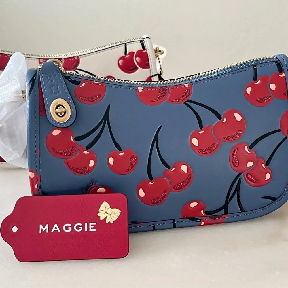 NEW ! Coach Swinger 20 Cherry Print Blue